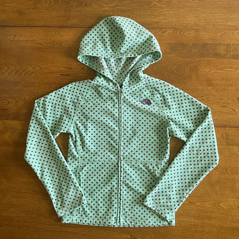 The North Face mint polka dot fleece hoodie M 10-12